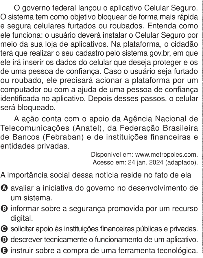 Questão 27 no caderno Azul do ENEM PPL 2024