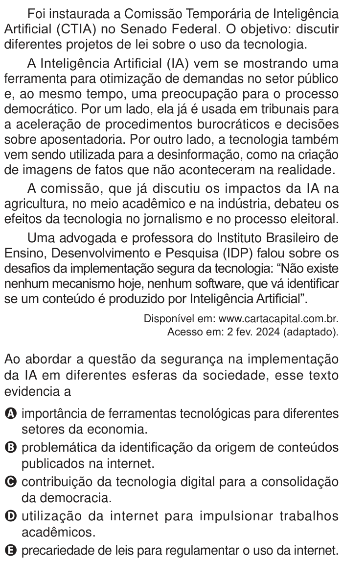 Questão 34 no caderno Azul do ENEM PPL 2024