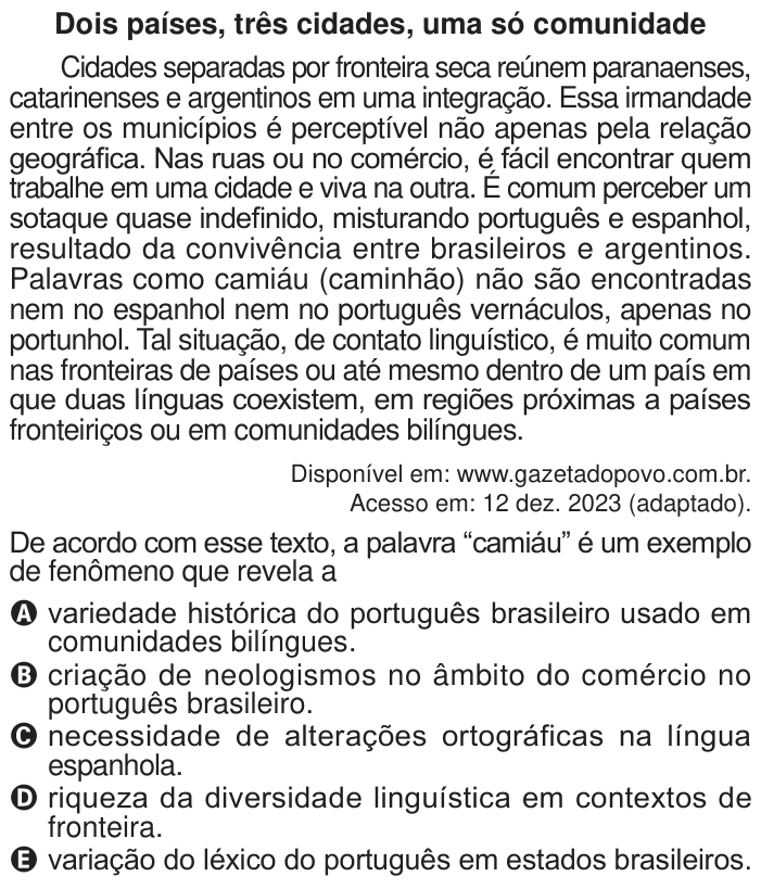 Questão 42 no caderno Azul do ENEM PPL 2024