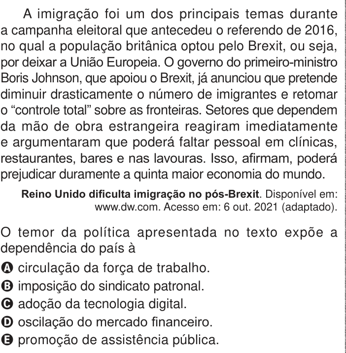 Questão 66 no caderno Azul do ENEM PPL 2024