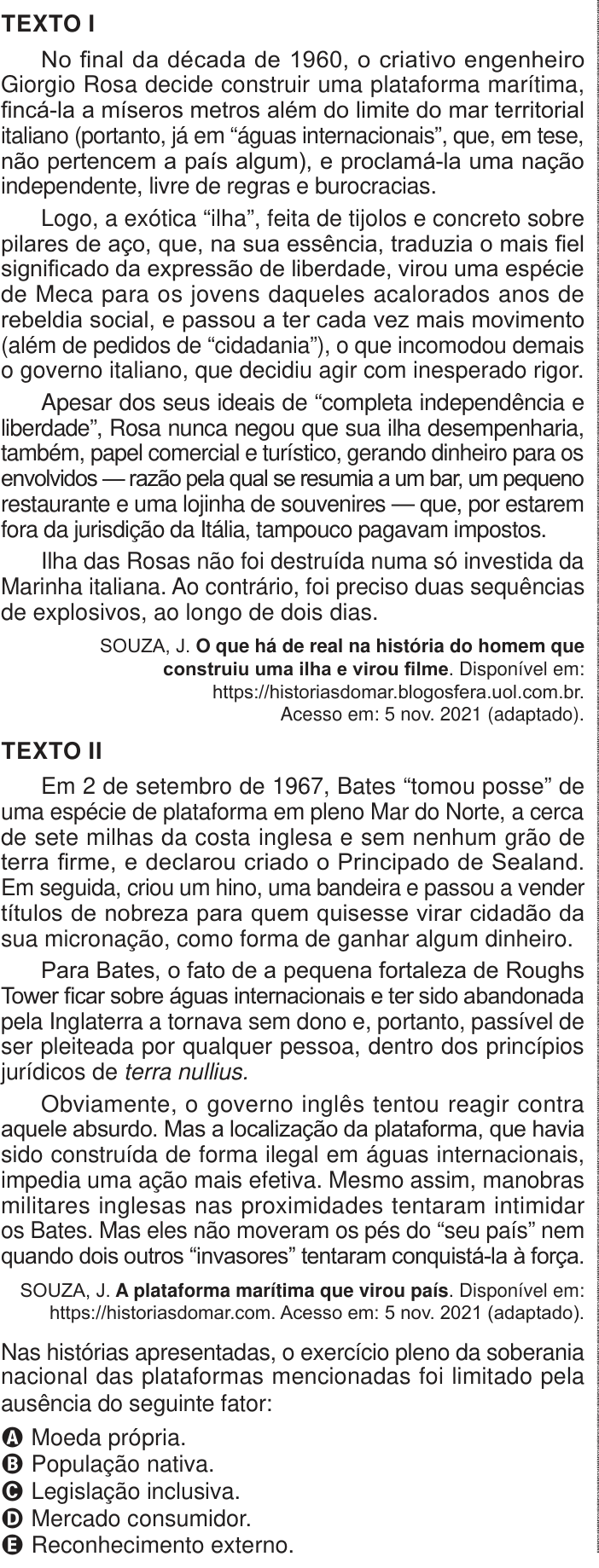 Questão 75 no caderno Azul do ENEM PPL 2024