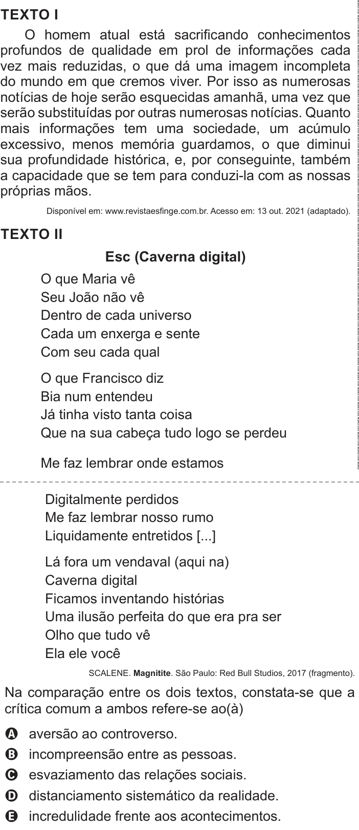 Questão 7 no caderno Azul do ENEM PPL 2022