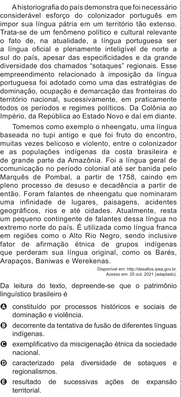 Questão 33 no caderno Azul do ENEM PPL 2022