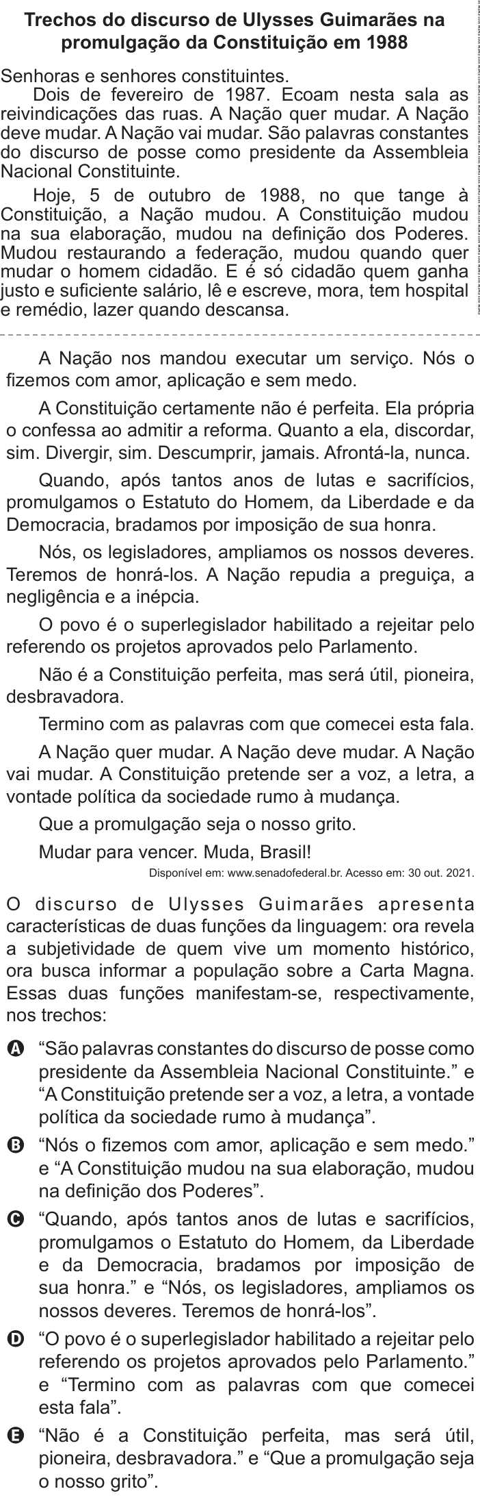 Questão 36 no caderno Azul do ENEM PPL 2022