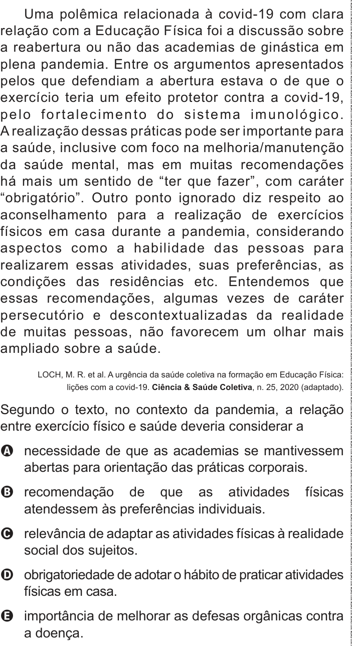 Questão 40 no caderno Azul do ENEM PPL 2022