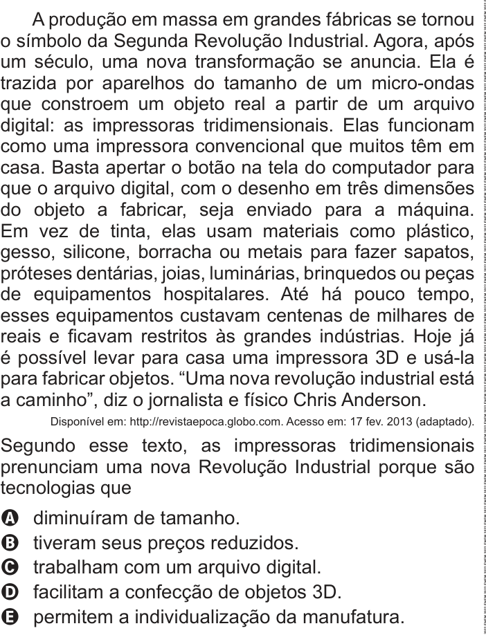 Questão 43 no caderno Azul do ENEM PPL 2022