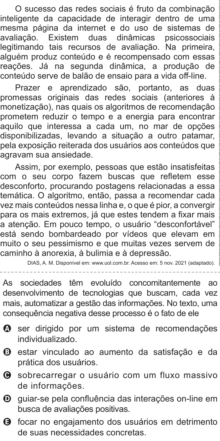 Questão 44 no caderno Azul do ENEM PPL 2022