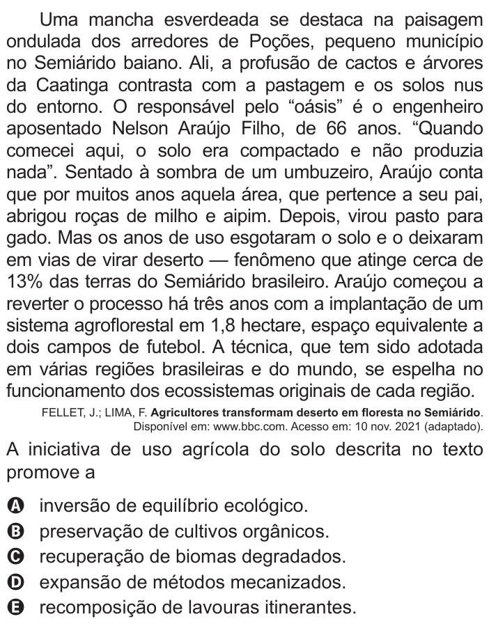 Questão 67 no caderno Azul do ENEM PPL 2022