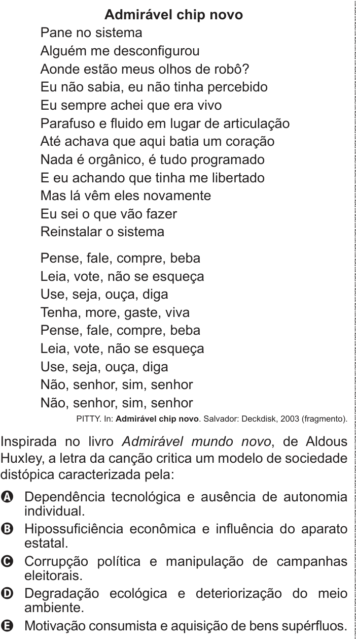 Questão 73 no caderno Azul do ENEM PPL 2022