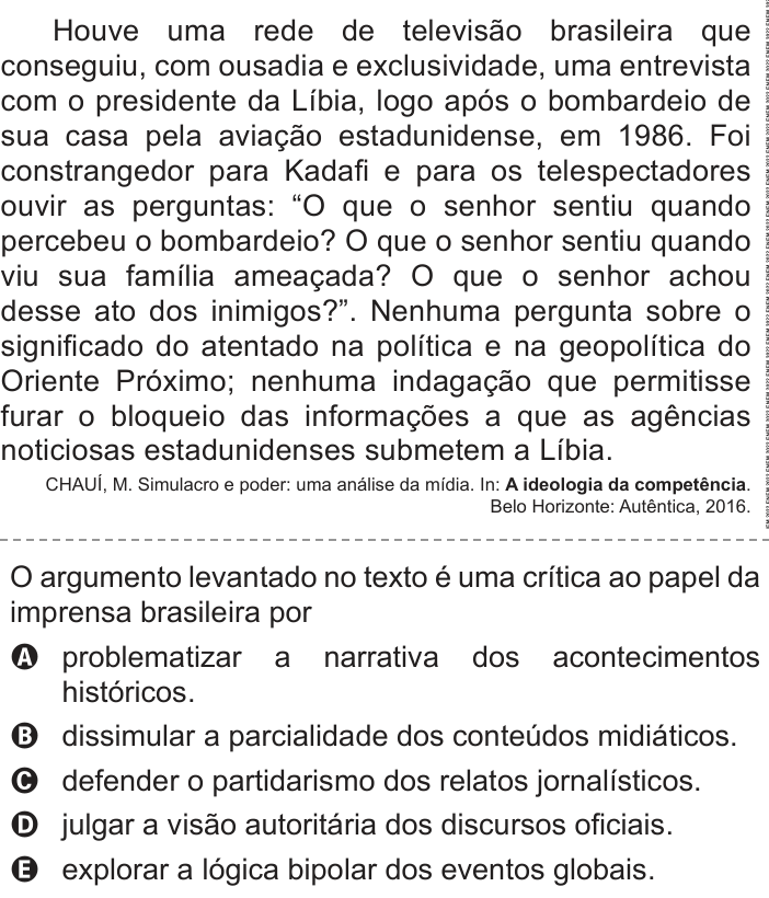 Questão 74 no caderno Azul do ENEM PPL 2022