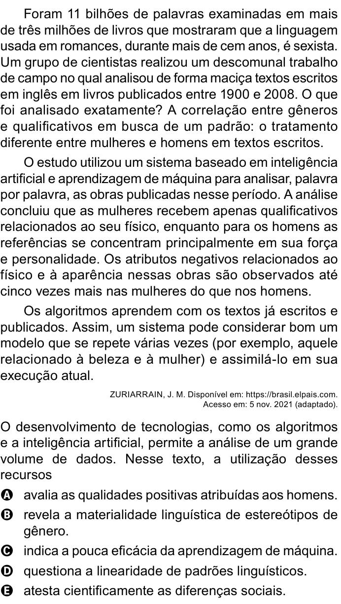 Questão 30 no caderno Azul do ENEM PPL 2023
