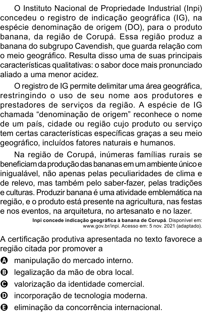 Questão 57 no caderno Azul do ENEM PPL 2023