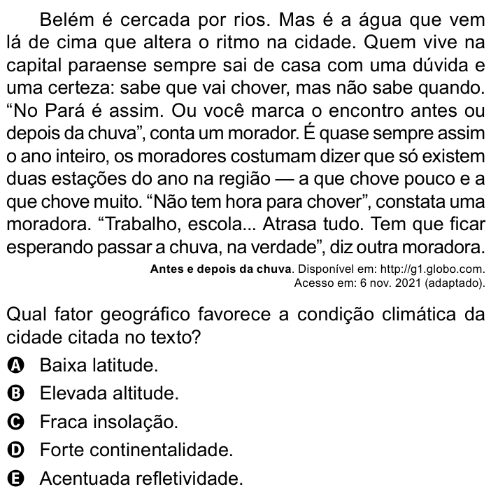Questão 72 no caderno Azul do ENEM PPL 2023