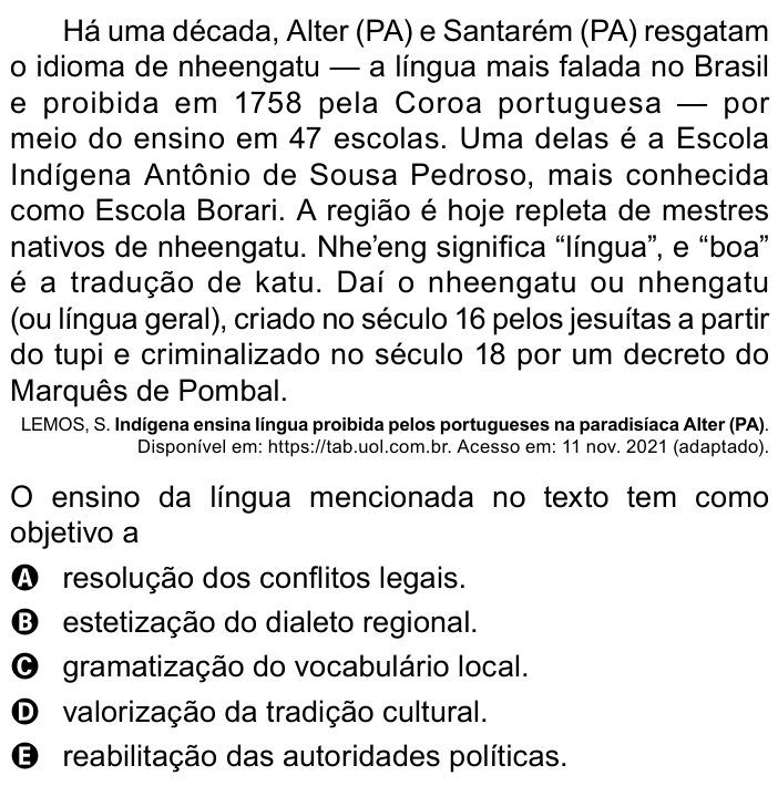 Questão 80 no caderno Azul do ENEM PPL 2023