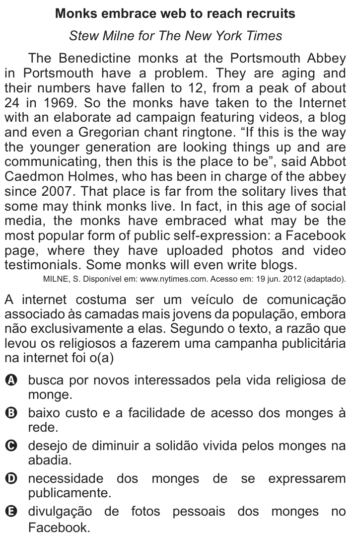 Questão 3 no caderno Azul do ENEM PPL 2018
