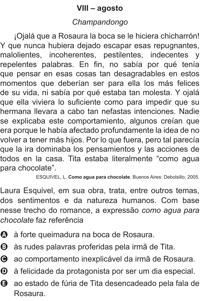 Questão 5 no caderno Azul do ENEM PPL 2018