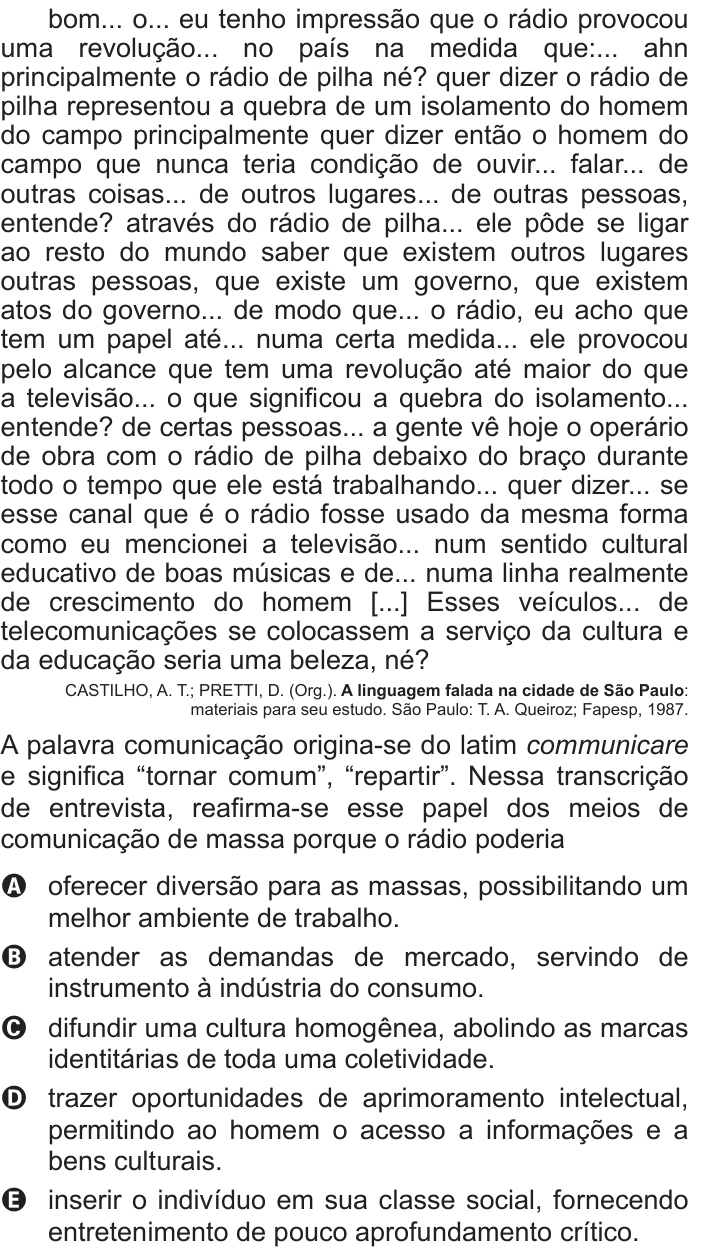 Questão 9 no caderno Azul do ENEM PPL 2018
