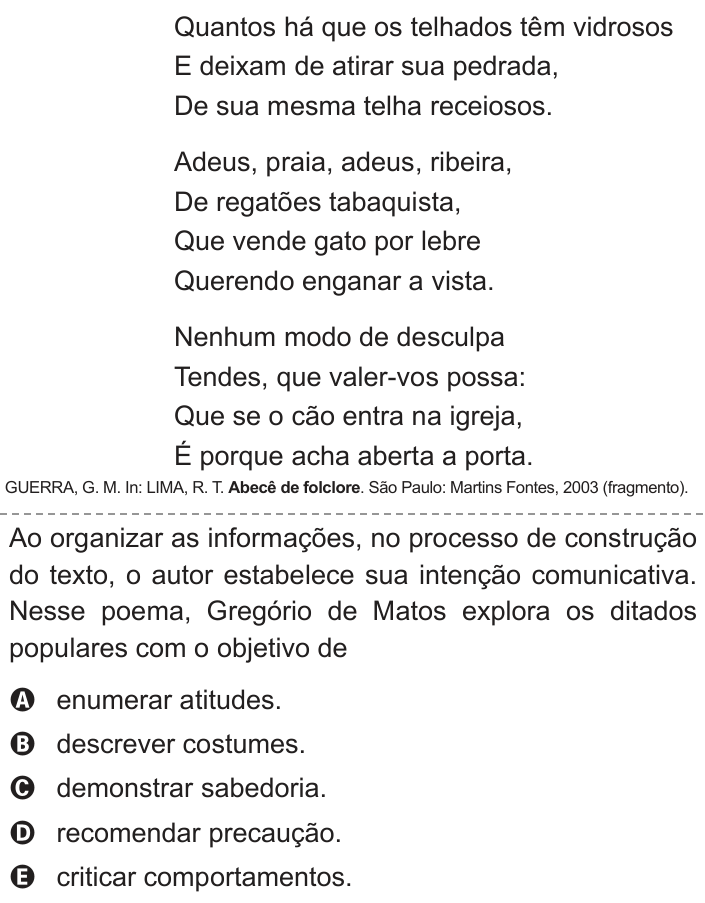 Questão 10 no caderno Azul do ENEM PPL 2018