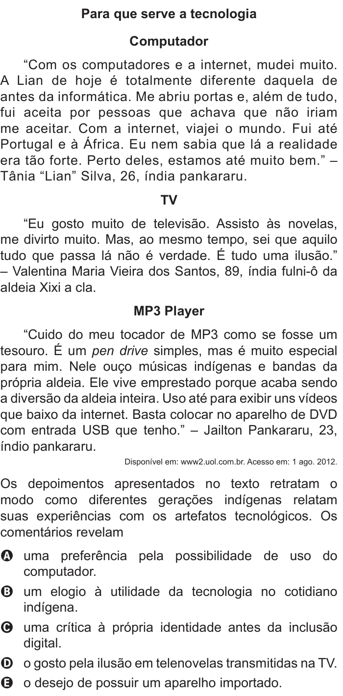 Questão 12 no caderno Azul do ENEM PPL 2018