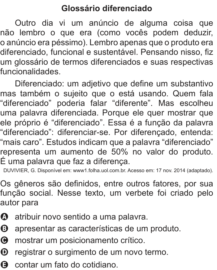 Questão 15 no caderno Azul do ENEM PPL 2018