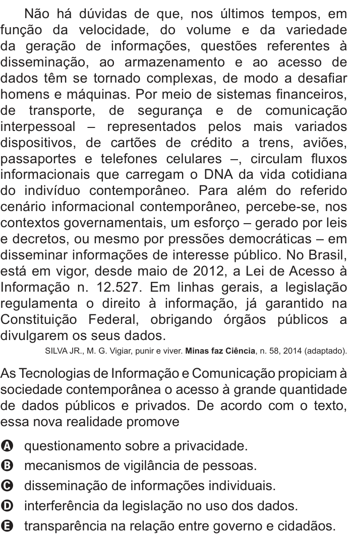 Questão 18 no caderno Azul do ENEM PPL 2018