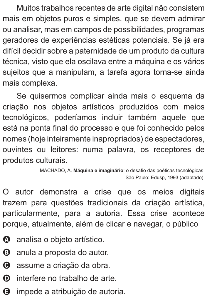 Questão 41 no caderno Azul do ENEM PPL 2018