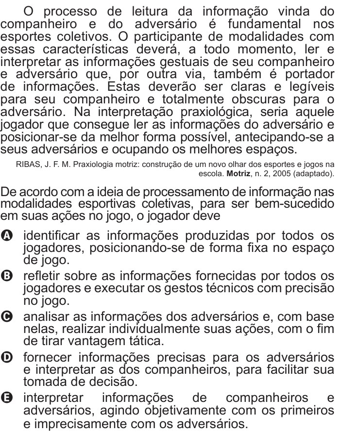 Questão 43 no caderno Azul do ENEM PPL 2018