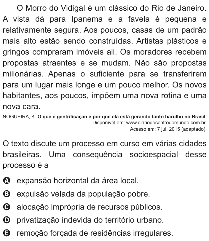 Questão 53 no caderno Azul do ENEM PPL 2018