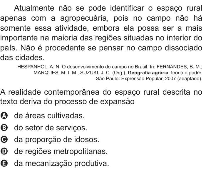 Questão 72 no caderno Azul do ENEM PPL 2018