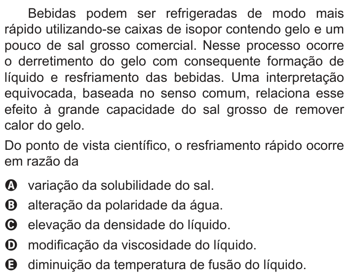 Questão 109 no caderno Azul do ENEM PPL 2018
