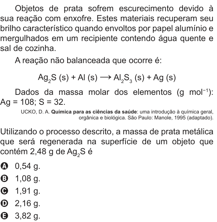 Questão 119 no caderno Azul do ENEM PPL 2018