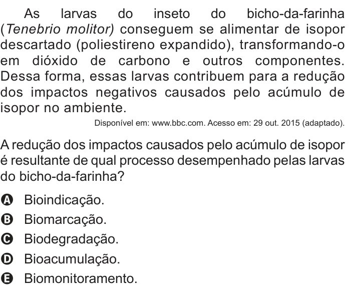 Questão 125 no caderno Azul do ENEM PPL 2018