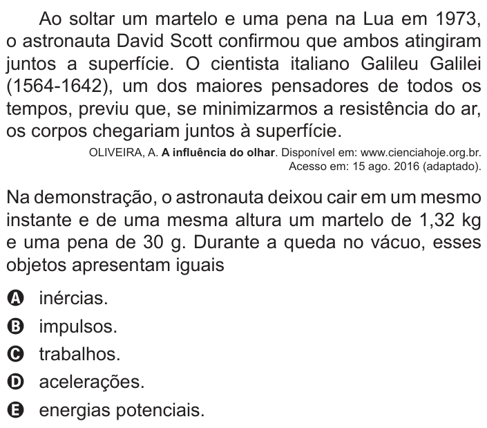 Questão 131 no caderno Azul do ENEM PPL 2018