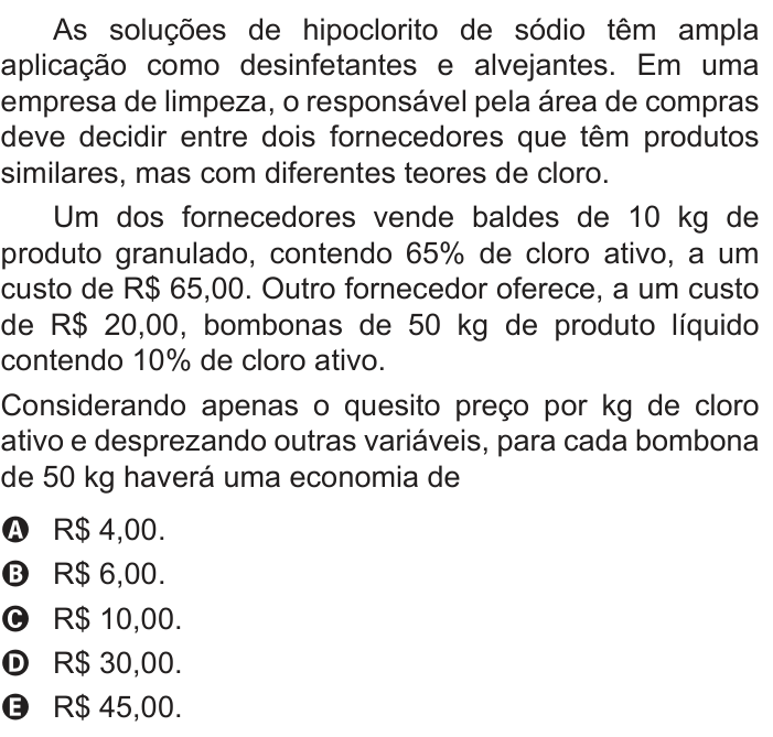 Questão 133 no caderno Azul do ENEM PPL 2018