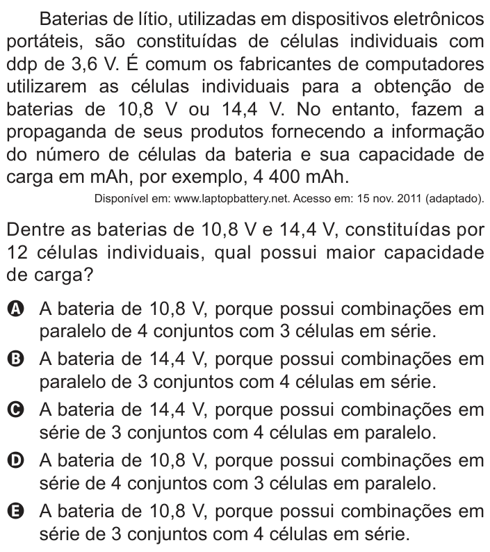 Questão 135 no caderno Azul do ENEM PPL 2018