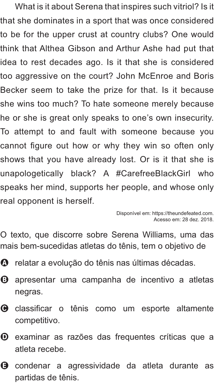 Questão 1 no caderno Azul do ENEM PPL 2021