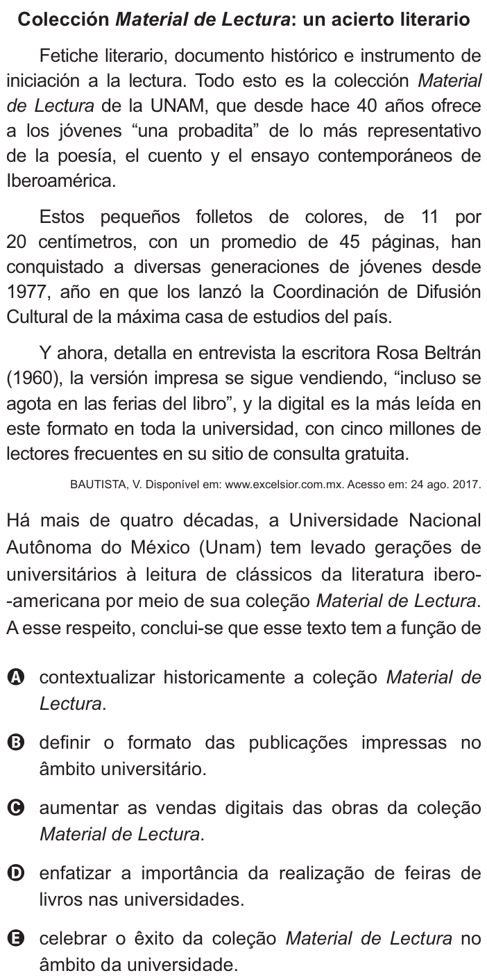 Questão 5 no caderno Azul do ENEM PPL 2021
