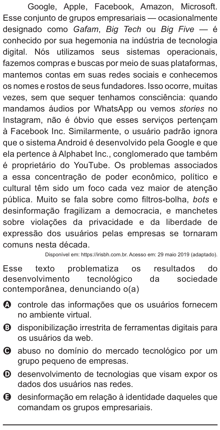 Questão 7 no caderno Azul do ENEM PPL 2021