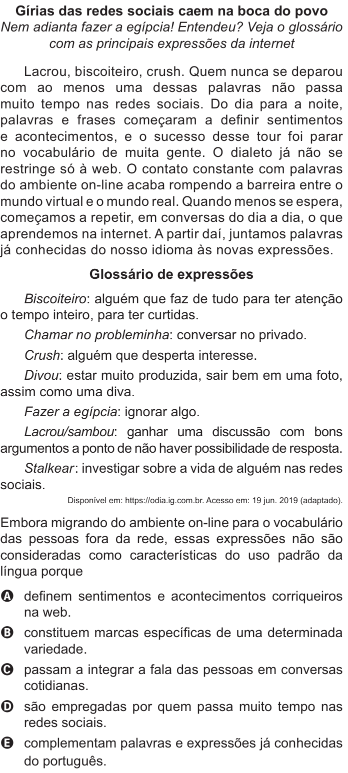 Questão 8 no caderno Azul do ENEM PPL 2021