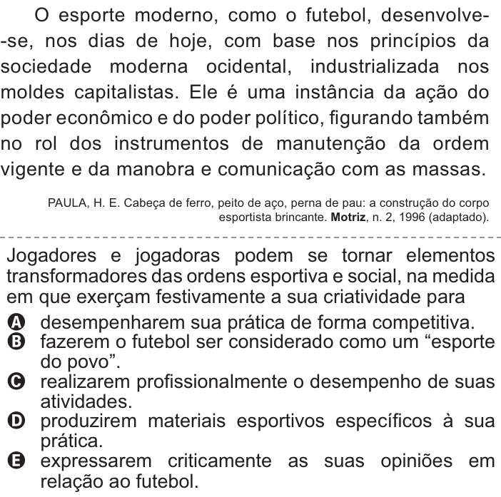 Questão 20 no caderno Azul do ENEM PPL 2021