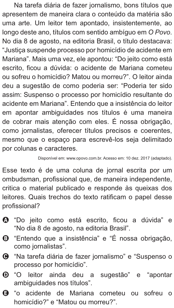 Questão 25 no caderno Azul do ENEM PPL 2021