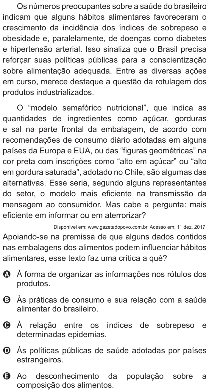 Questão 40 no caderno Azul do ENEM PPL 2021