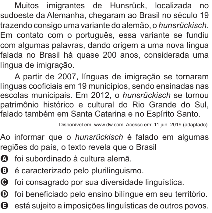 Questão 41 no caderno Azul do ENEM PPL 2021