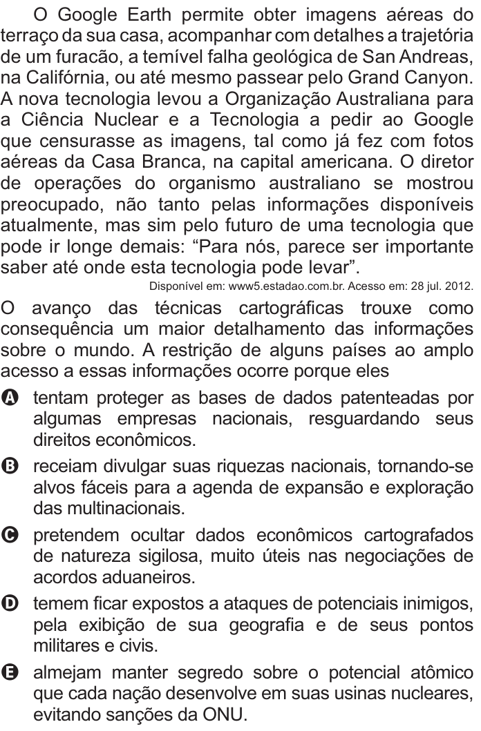 Questão 64 no caderno Azul do ENEM PPL 2021