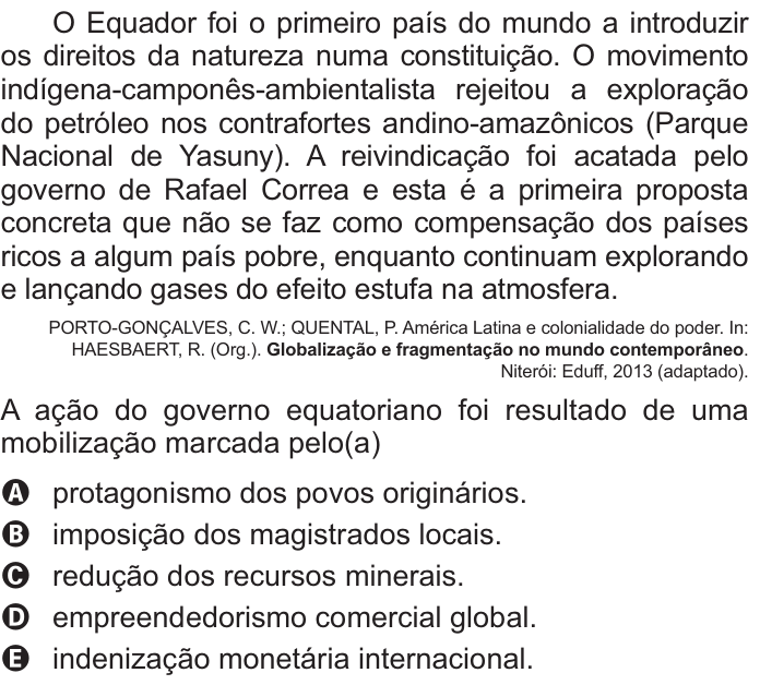 Questão 72 no caderno Azul do ENEM PPL 2021