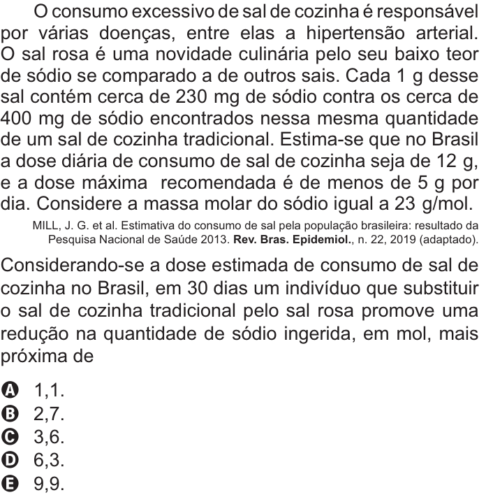 Questão 122 no caderno Azul do ENEM PPL 2021