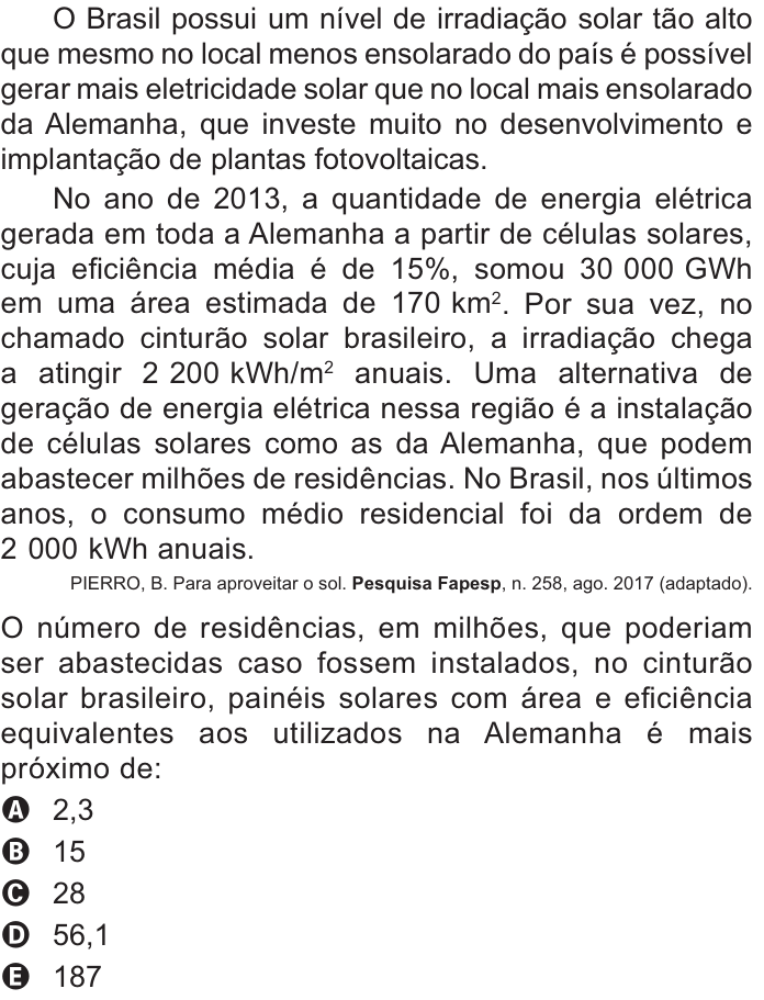 Questão 125 no caderno Azul do ENEM PPL 2021