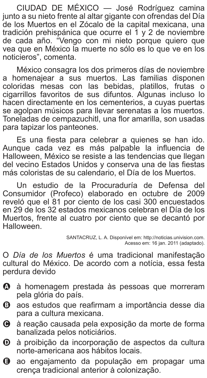 Questão 1 no caderno Azul do ENEM PPL 2017