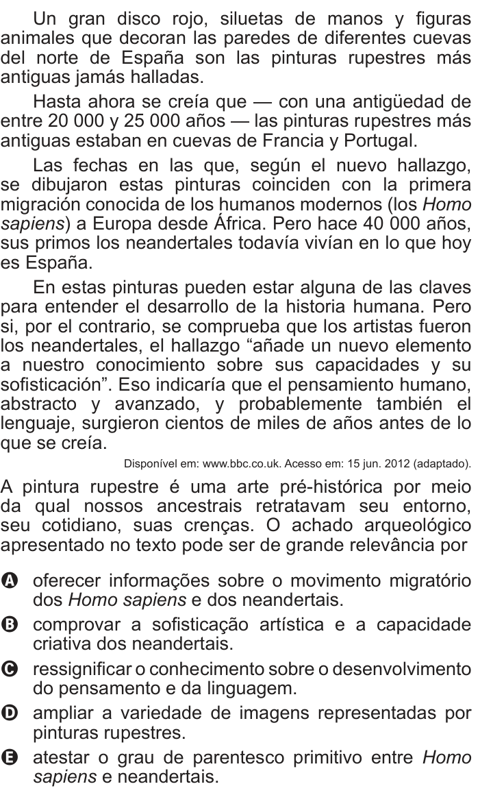 Questão 5 no caderno Azul do ENEM PPL 2017