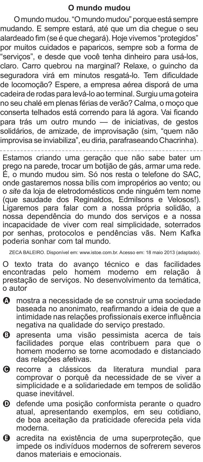 Questão 6 no caderno Azul do ENEM PPL 2017